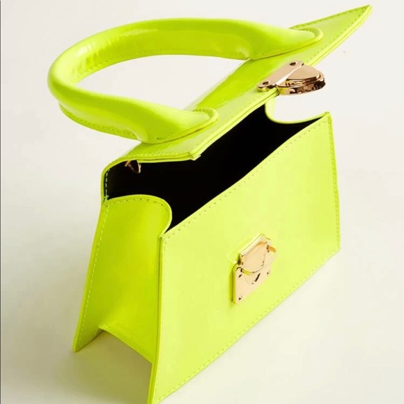 Neon lime push lock satchel bag - Picture 3 of 3